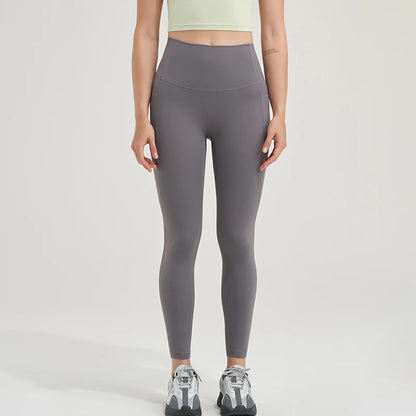 Nylon Leggings Yoga Women's Pants Gym Sport Fitness Pants Tight Elastic Breathable High Waist Side Pockets Sportswear