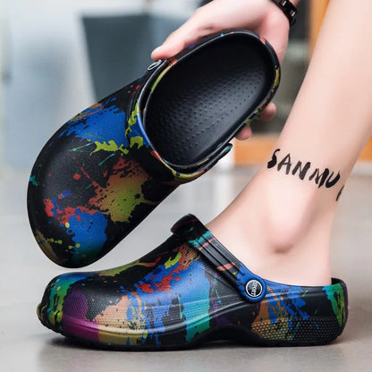 Summer Clogs Sandals For Men Soft EVA Waterproof Garden Shoes Fashion Printing Beach Slippers Soft Comfort House Slides