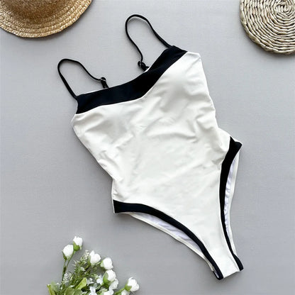 Splicing Solid High Leg Cut One Piece Swimsuit Women Swimwear Female Monokini Padded Bather Bathing Suit Swim