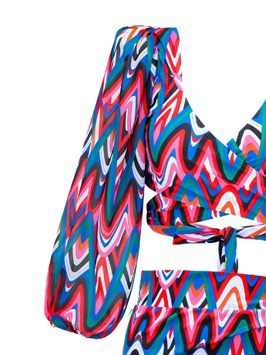 Cross Long Sleeve 2 Piece Bikini Women Swimsuit Female Padded Swimwear Bathers Bathing Swimming Swim Suit Summer Beachwear