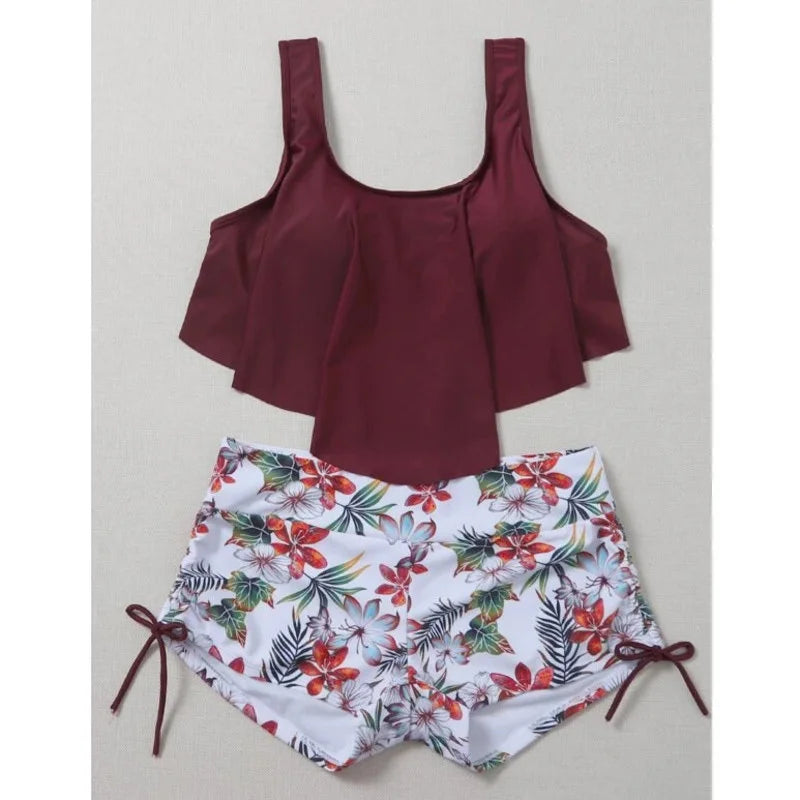 Summer Print Swimsuit Tankini Sets Female Swimwear Sports Beach Wear Two-Piece Girls Bathing Suits Pool Women Swimming Suit