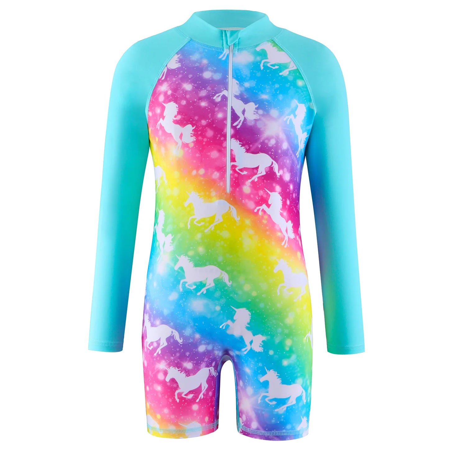 Kids 1-Piece Swimsuit For Girl's Quick Dry Long Sleeve Rash Guard Swimming Suit Pool/ Beach Girl's Swimwear Age 2 To 10 Years