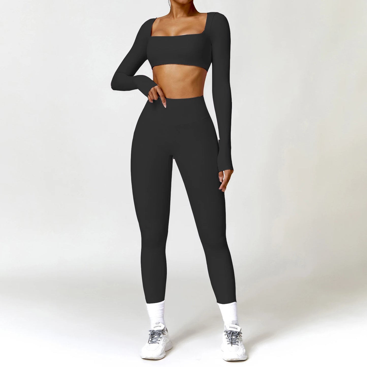 Yoga Clothes 2PCS Gym Set Sports Shorts Set Women Long Sleeved High Waist Shorts Fitness Suit Running Workout Tracksuit