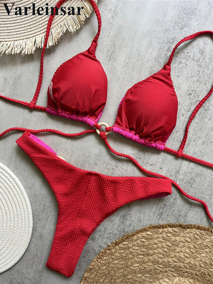 Wrinkled Crinkled Splicing Brazilian Bikini Women Swimwear Two-pieces Bikini set Female Swimsuit Bather Bathing Suit Swim