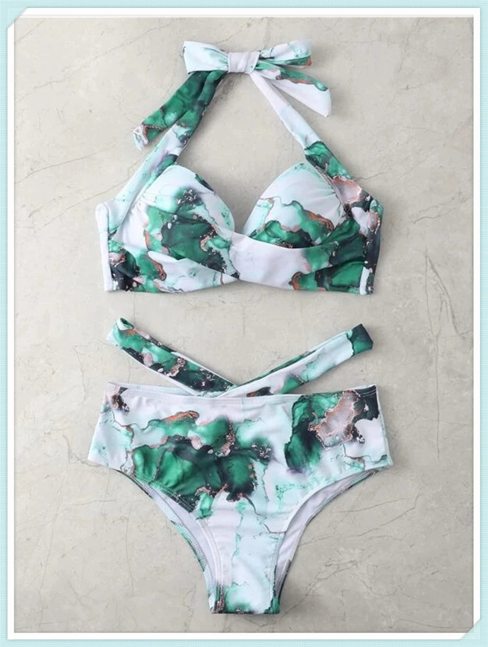 Halter High Waist Bikini Women Tie Dye Swimsuit Push Up Swimwear Female Printed Bathing Suit Lace Up Back Beachwear