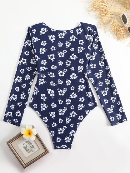 Long Sleeve One Piece Swimsuit Women Vintage Metal W Wire Hollow Out Slim Hollow Out Bathing Suit Holiday Swimwear