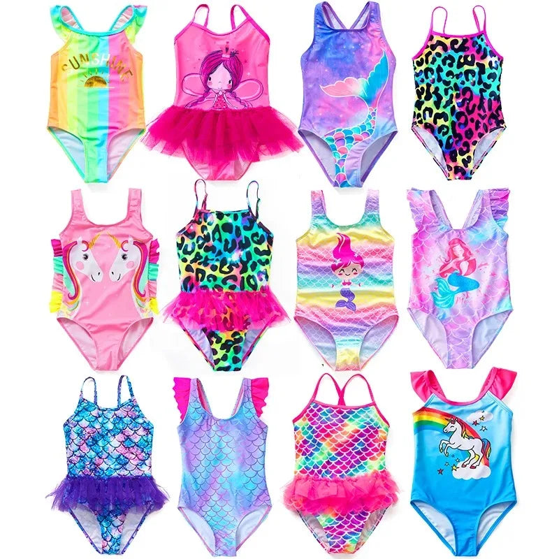 2-8Y New Fashion Kid Mermaid Unicorn Bikini Set Lovely One-Pieces Child Swimwear Cute Girl Flouncing Swimsuit Summer Beachwear
