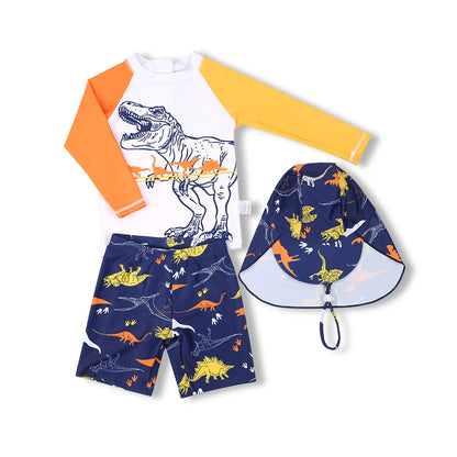 3 Pcs New Boy's Swimsuit Sun Protection UPF 50+ Long Sleeve Swimming Sunsuit With Hat Split Bathing Suits Children