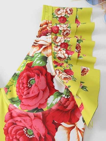 Ruffle Push Up Swimwear Women One Piece Floral Swimsuit Vintage Bather Bathing Swimming Swim Suit Beachwear Summer Bodysuit