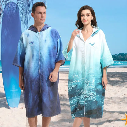 Surf Poncho Changing Robe with Hood Quick Dry Microfiber Wetsuit Changing Towel with Zipper for Bath Beach Surfing Men Women