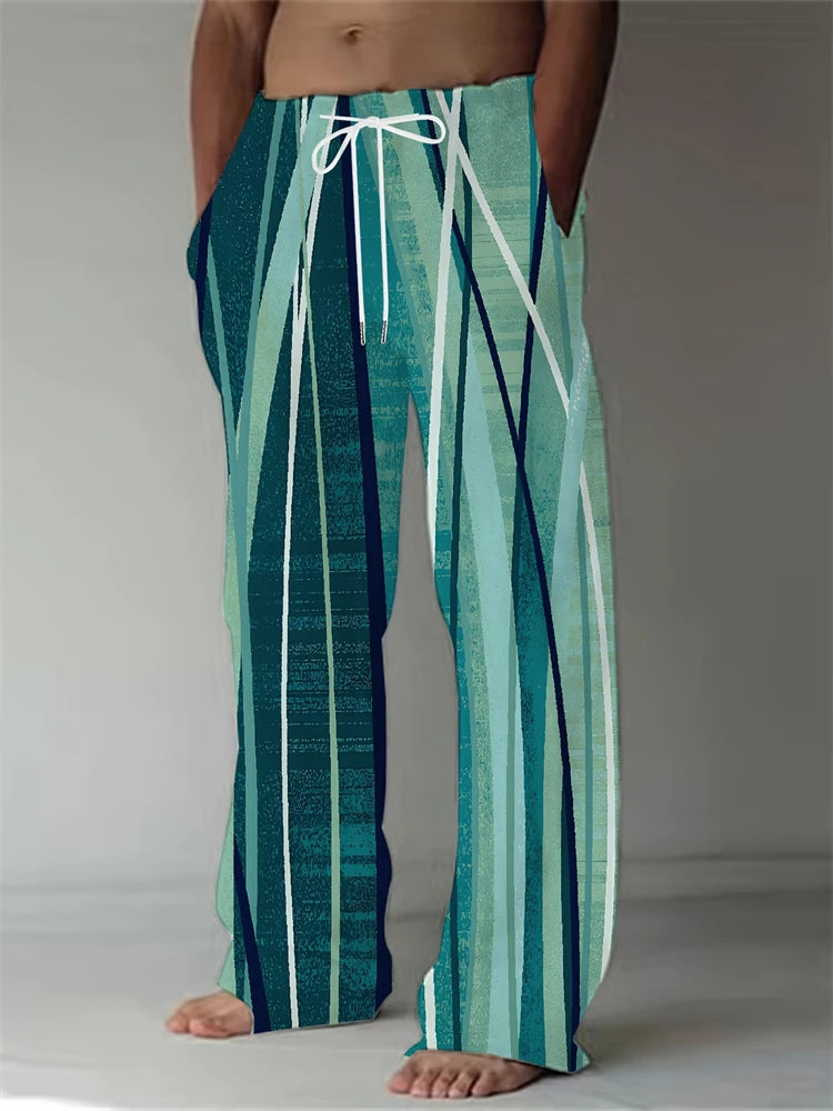 Spring And Summer Men's Casual Pants Fashion Digital Gradient Printing Men's Sweatpants Men's Loose Drawstring Hawaii Beach Pant