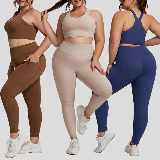 Yoga Set Women Plus Size Workout Outfit Curvy Women Sports Bra Gym Leggings Super Stretch Fitness Suit 3XL Women Activewear Sets