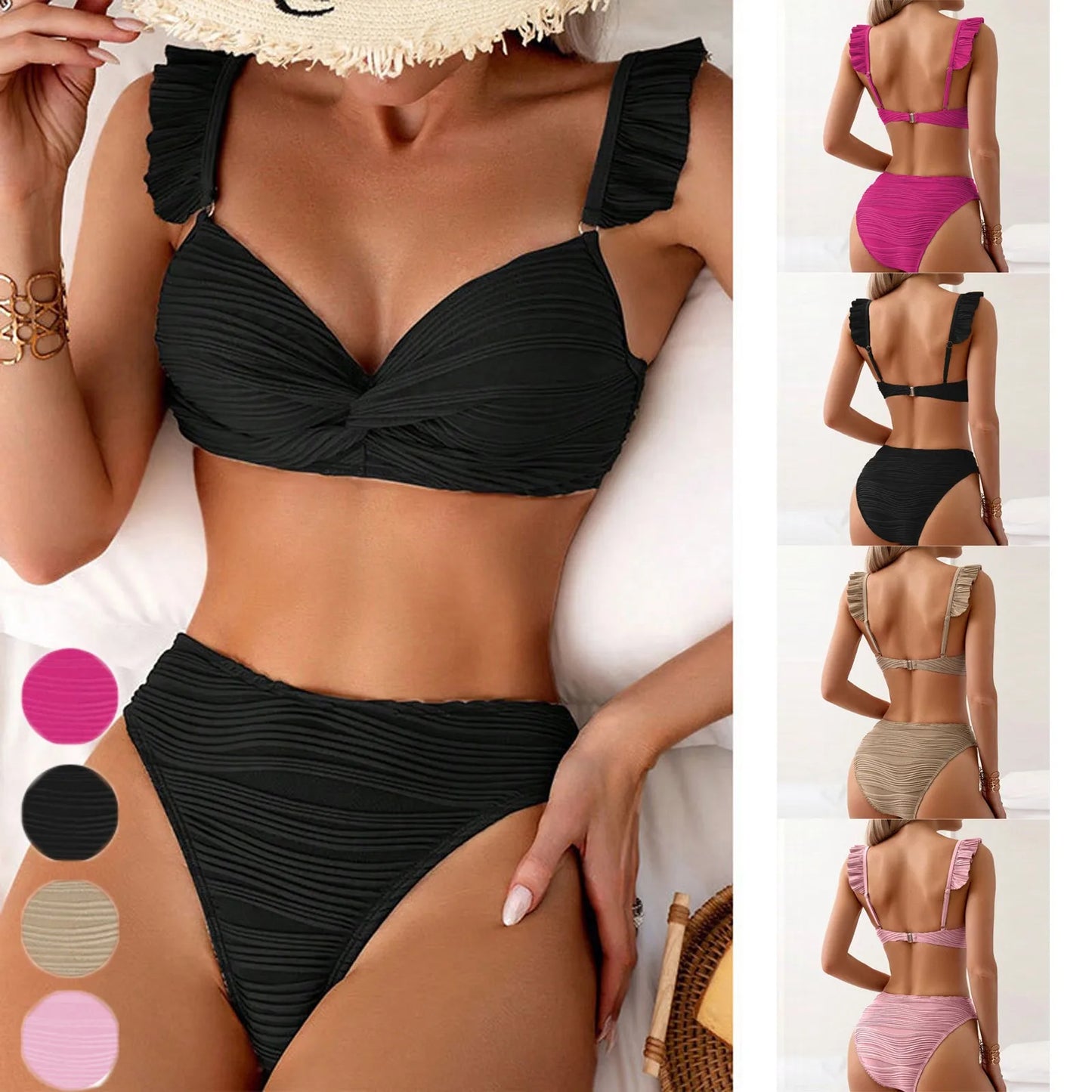 Women High Waist Bikinis Swimwear Swimsuit Female Retro Beach wear Bikini Set Swimsuits Pink Style Princess