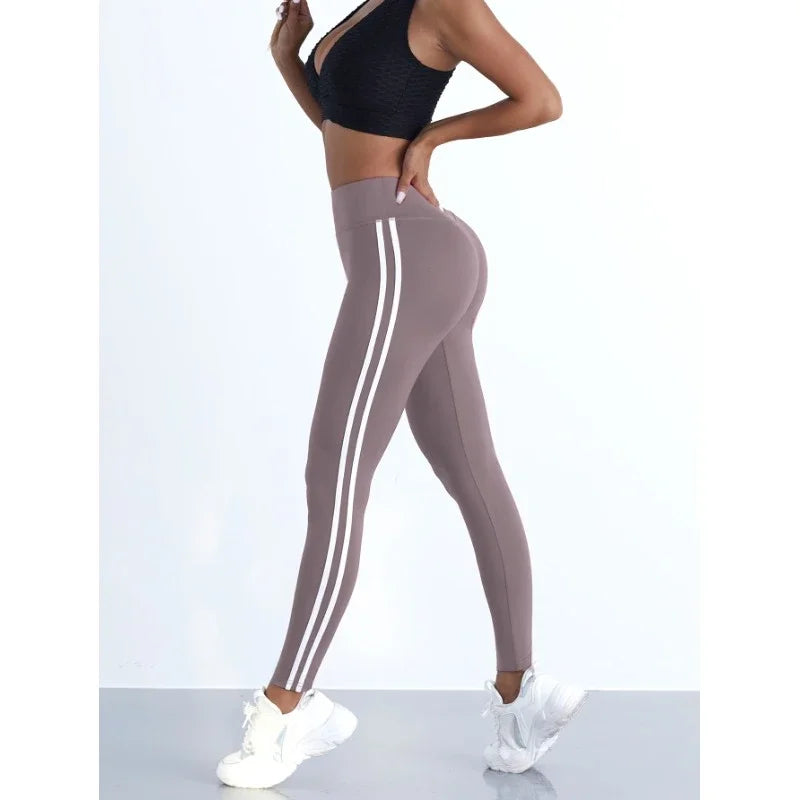 Women Striped Slim Sports Pants Yoga Leggings High Waist Hip Lifting Casul Tights Workout Running Stretchy  Gym Leggings