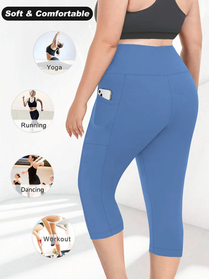 Women's Milk Silk Yoga Pants Plus Size High-Waisted Workout Leggings with Side Pockets, European Fit Gym To Street Activewear