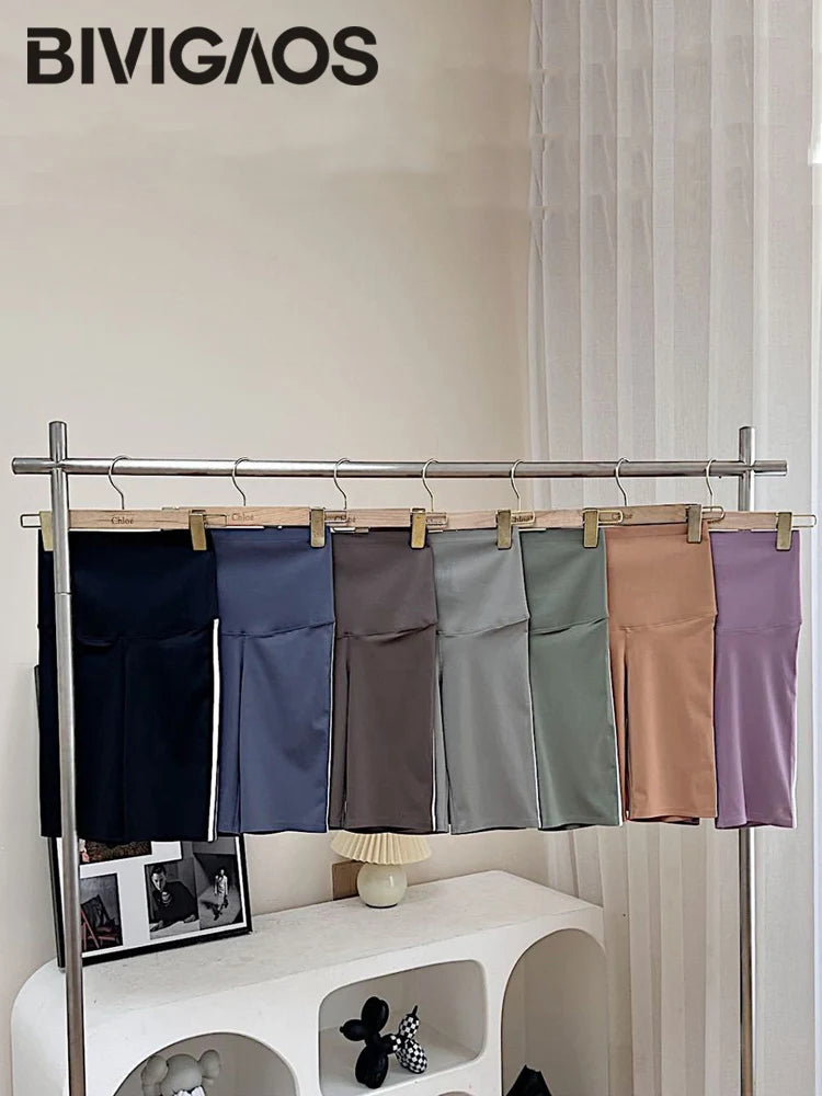 Women Shark Running Short Leggings Summer Side Stripe Sports Biker Shorts High Waist Skinny Seamless Bicycle Shorts