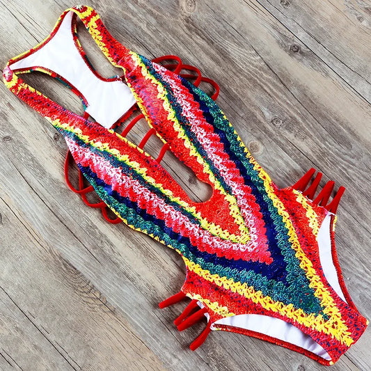 S - XXL Printed Women Swimwear One Piece Swimsuit Female High Cut Trikini Backless Monokini Bather Bathing Suit Swim Lady