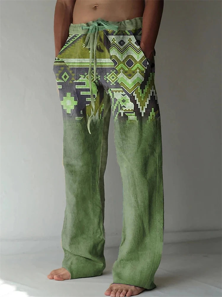 Vintage Loose Patchwork Print Men's Pants Summer Thin Casual Men's Pants Travel Vacation Casual Pants Men's Clothing Sweatpants