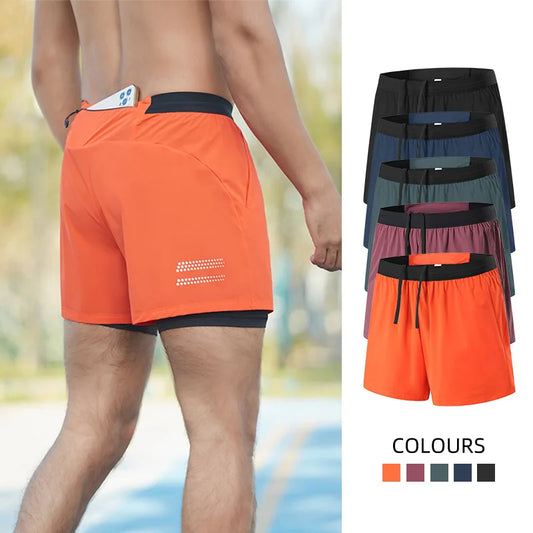 Mens Runnings Shorts Double Deck Fitness Shorts with Pocket 2 in 1 Sports Shorts Jogging Workout Clothes Gym Clothing Sportswear