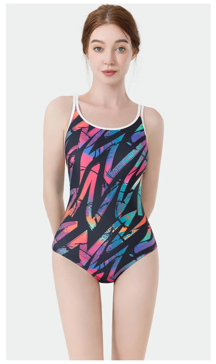 Women Flower Printed One-piece Racing Competition Swimsuit Fashion Sun Protection High Stretch Training Professional Swimwear