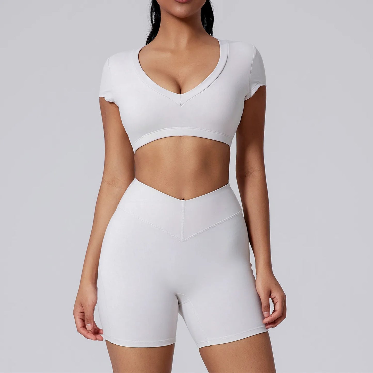 Pad 2PCS Short Sleeve Women Gym Yoga Set Clothes Sportswear Running Shorts Workout Sports Crop Top Running Suits