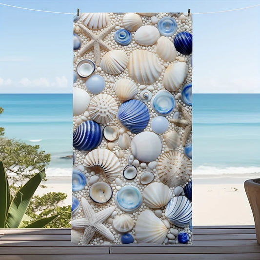 Starfish shell pearl gravel print beautiful beach towel, extra large super soft microfiber bath towel for beach travel