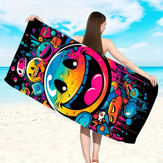 Graffiti Fun Beach Towel Microfiber terry bath towels for yoga, travel, swimming, fitness and camping