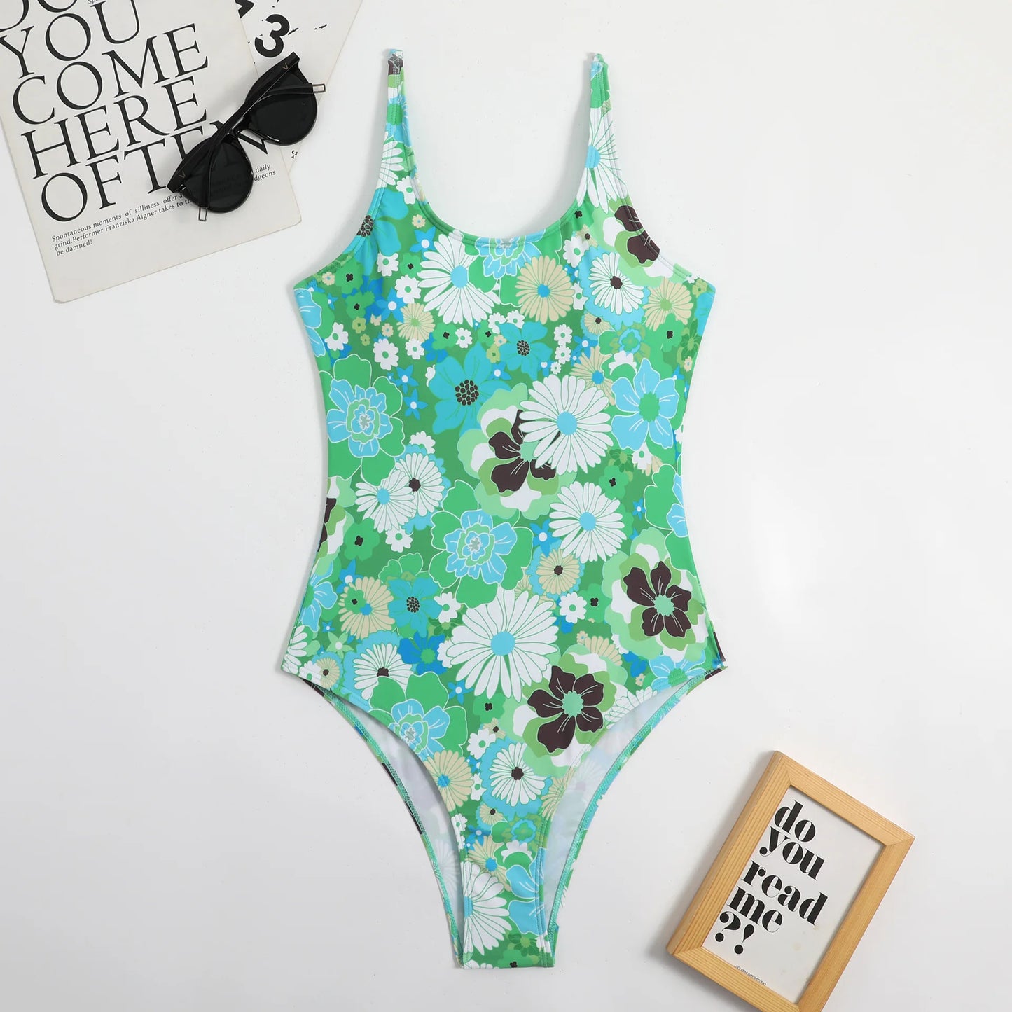 Multi-Color One-Piece Swimsuit Backless Cross-Border Print Adult Women's Swimwear with Chest Pad No Steel Support