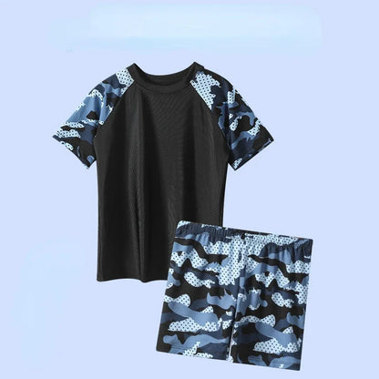 Camouflage Kids Swimsuit Boy Swim Trunks Set Surf Suit Boys Split Short Sleeve Swimsuit Korean Version Baby Swimsuit Plus Size