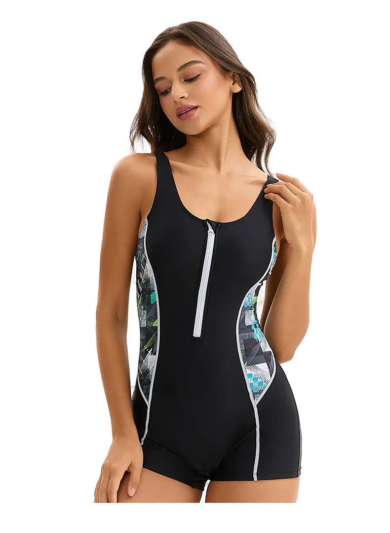 Sleeveless Triangle One Piece Swimsuit Women Conservative Backless Sports Beach Swimwear Bathers