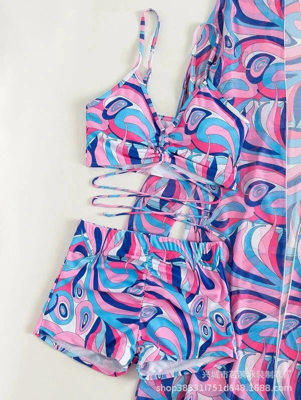 Summer Print Bikinis Swimwear Female Swimsuit Beachwear Push Up Three-Piece Bikini Set Women Swimming Bathing Suit