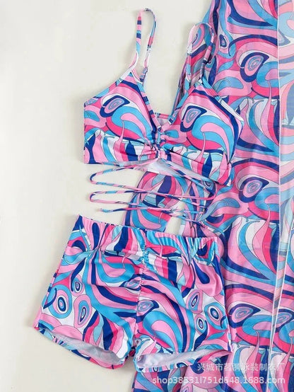 Summer Print Bikinis Swimwear Female Swimsuit Beachwear Push Up Three-Piece Bikini Set Women Swimming Bathing Suit