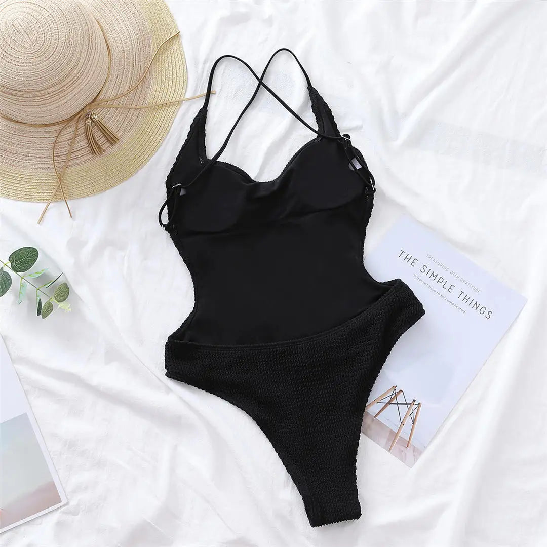 3 Colors Backless High Leg Cut Women Swimwear One Piece Swimsuit Female Ribbed Padded Bather Bathing Suit Swim Lady