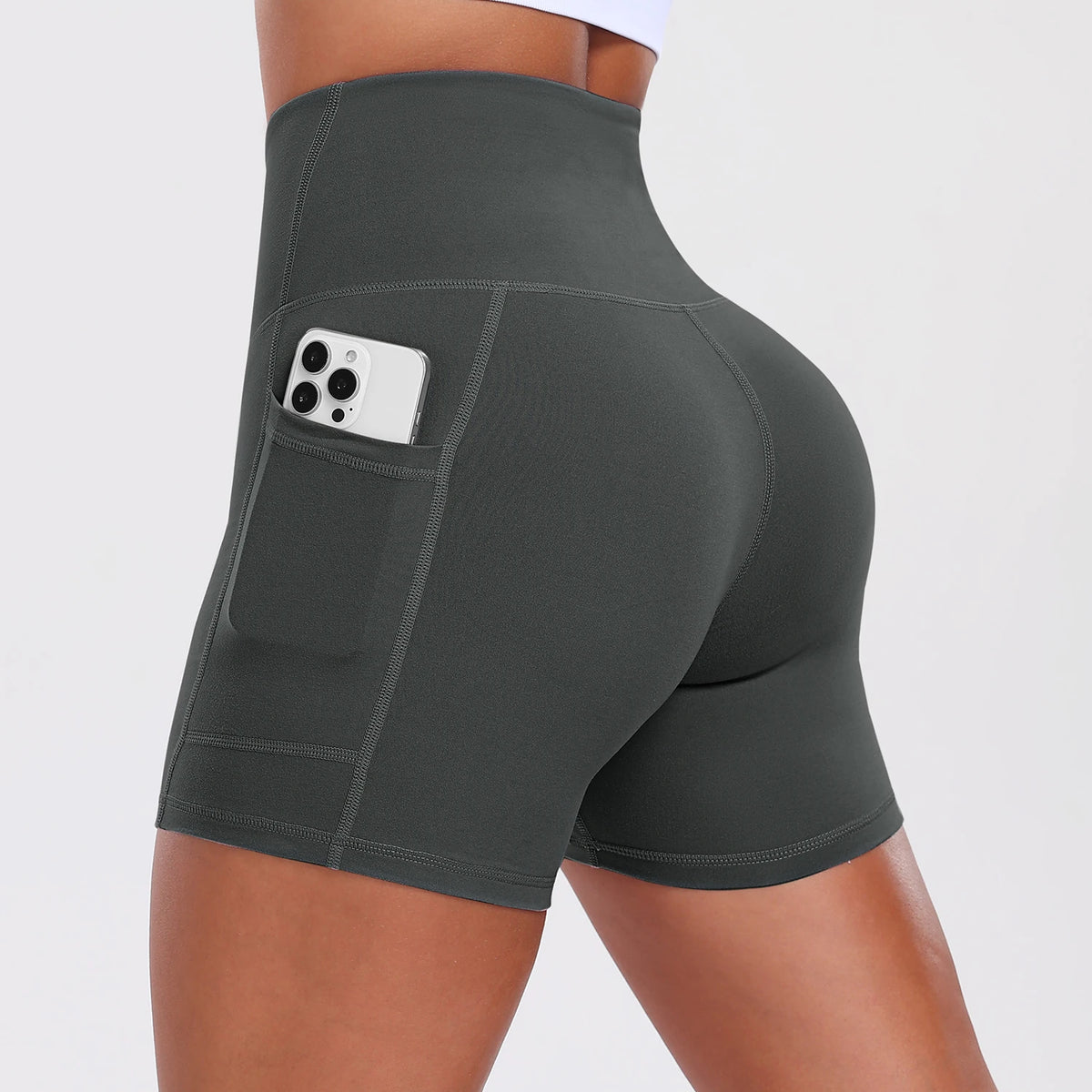 Yoga Shorts with Pockets for Women Tummy Control Workout Running Shorts Stretchy Workout Tight for Gym Casual Sportswear