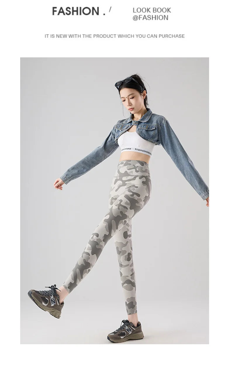 BIVIGAOS Spring Summer Seamless Camouflage Sharkskin Leggings Women Fashion High Waist Casual Sports Tights Fitness Leggings