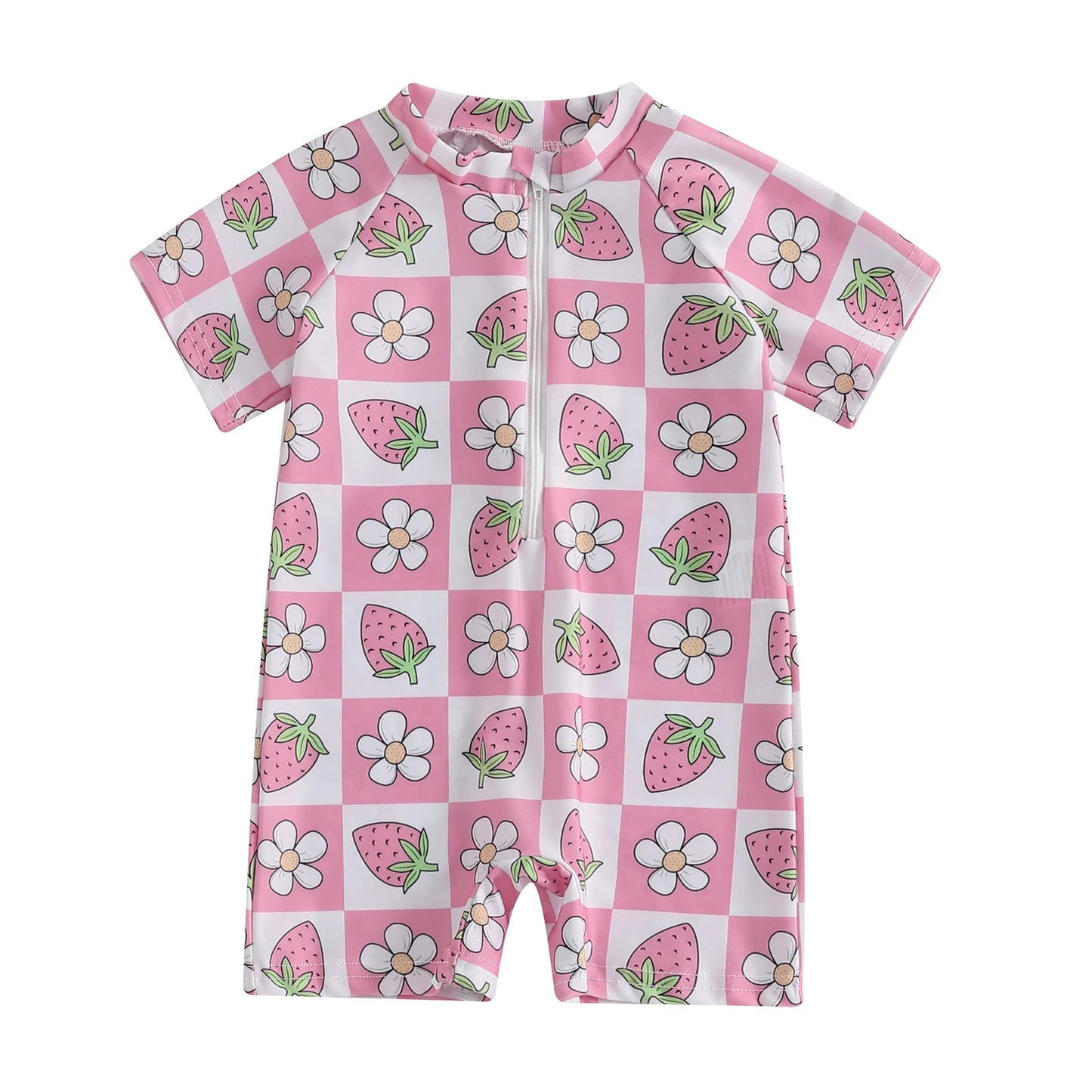 0-3Years Baby Boy Girl Rash Guard Swimsuits Fashion Print Short Sleeve Zip Up Rompers Bathing Suit Toddlers Swimwears Beachwear