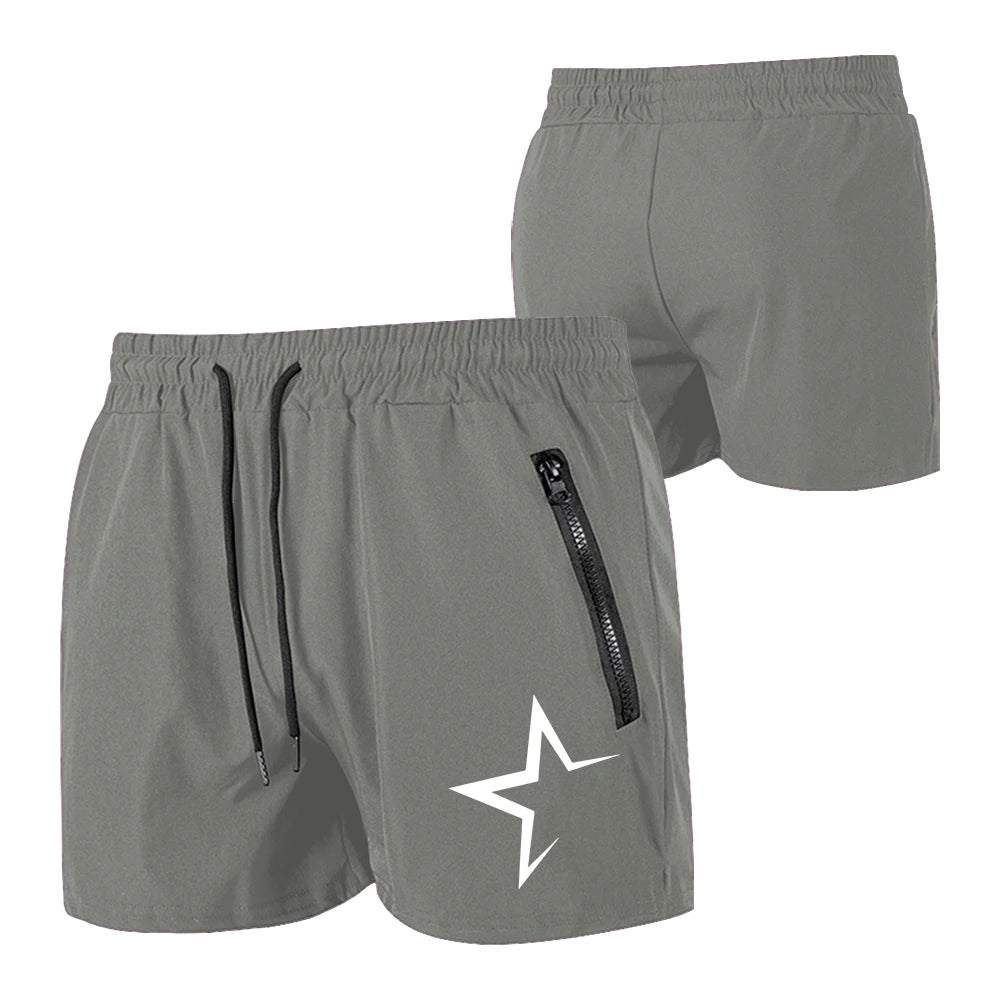 Men's Swimming Trunks with Double Zipper Pockets Summer Quick Dry Beach Shorts Star Print Gym Fitness Running Sport Shorts