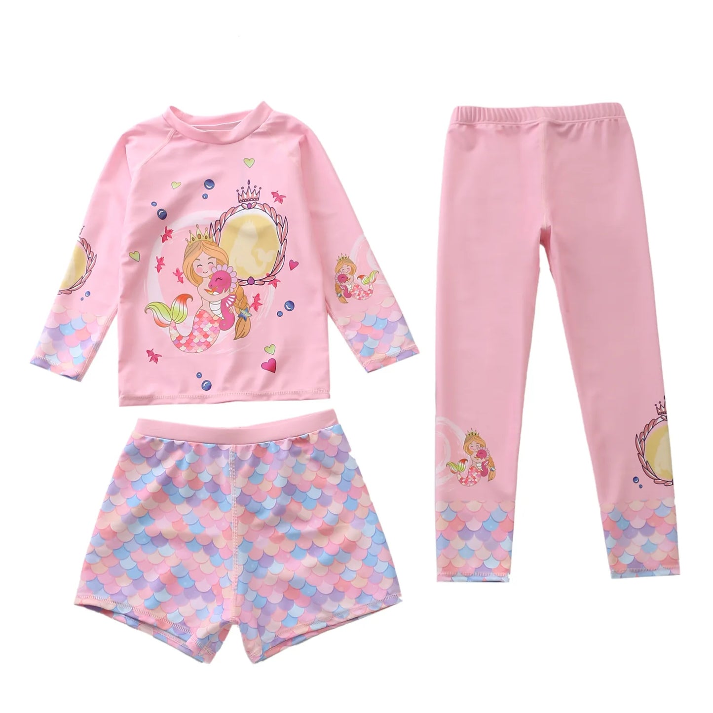 Kids Swimsuit for Girls Unicorn Long Sleeve Children's Swimwear + Surf Pants + Swimming Trunks Rash Guard Bathing Suit Child