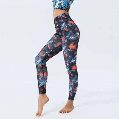 Women's Color Print High Waisted Yoga Pants Quick-Dry Tummy Control 7/8 Length Workout Leggings for Gym, Pilates, Everyday Wear