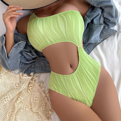 Asymmetric Cut Out Wrinkled One Piece Swimsuit Women Swimwear Female One Shoulder Padded Bather Bathing Suit Swim Lady