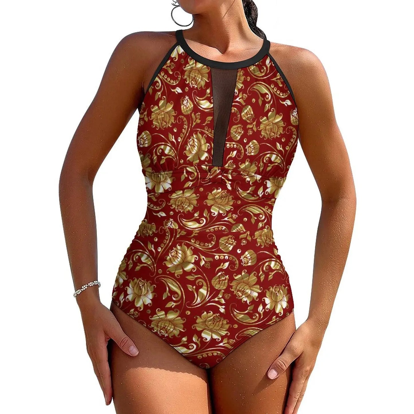 Floral Swimsuit Flower Power Style Swimwear One Piece Design Swimsuits Cut Out Bathing Suits Women Push Up Beach Outfits
