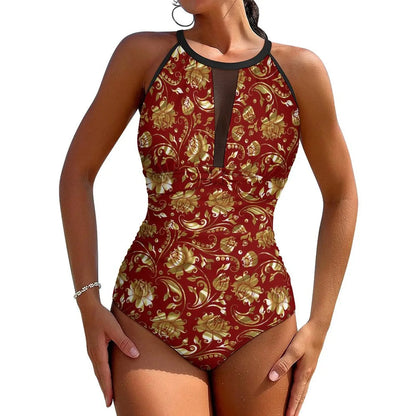 Floral Swimsuit Flower Power Style Swimwear One Piece Design Swimsuits Cut Out Bathing Suits Women Push Up Beach Outfits