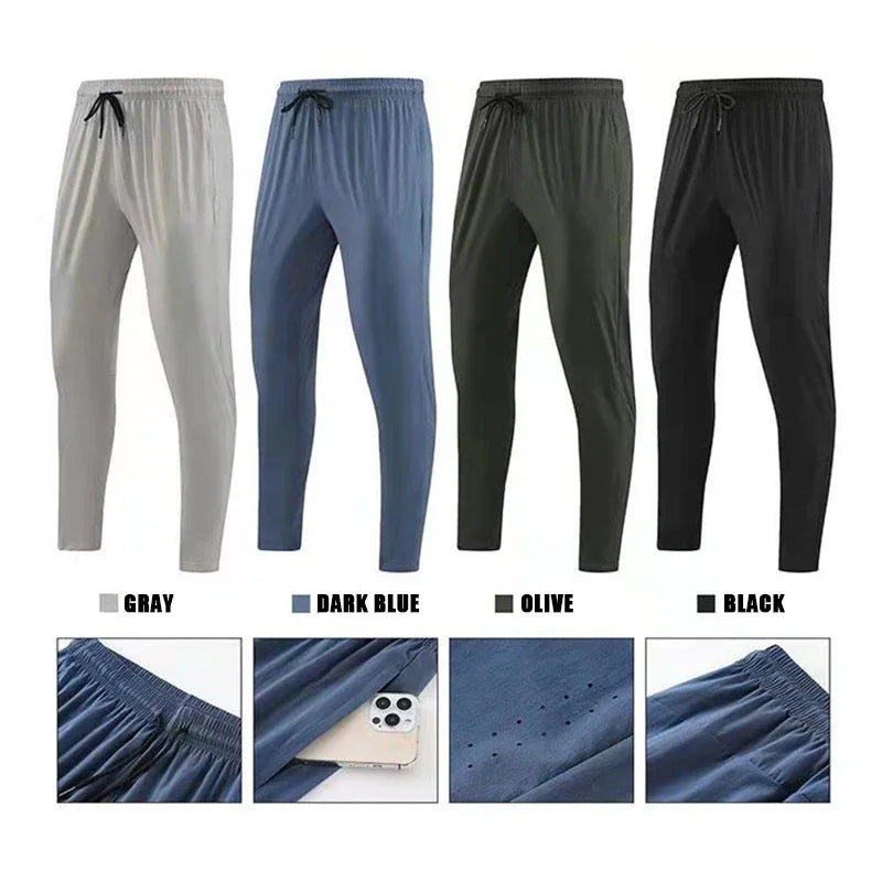 Men Gym Jogging Sport Pants Thin Loose Quick-Dry Long Exercise Clothing Zipper Pockets Training Bodybuilding Trouser Marathon