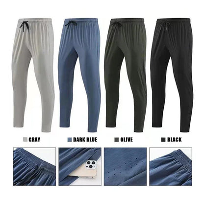 Men Gym Jogging Sport Pants Thin Loose Quick-Dry Long Exercise Clothing Zipper Pockets Training Bodybuilding Trouser Marathon