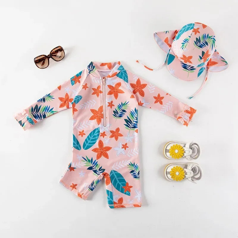 UV Baby Boy Swimsuit One Piece Swimming Jumpsuit Ruffles Bathing Suit SPF 50 Long Sleeve Kids Swimwear for Girls 1-7 Years