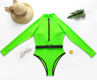 Surfing Sport Long Sleeves Swimsuit For Women Floral Printed High Quality Swimwear Patchwork Bathing Suit Tropical Summer