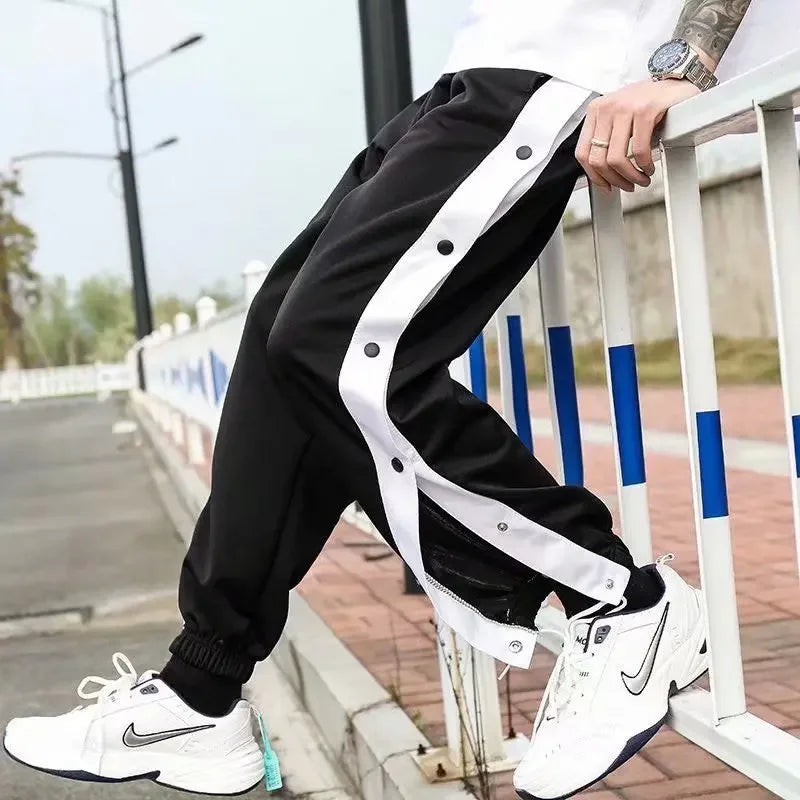 High Street Basketball Side Opening Drawstring Pants Men's Spring Autumn Thin Sports Cropped Pants Casual Tied Waist
