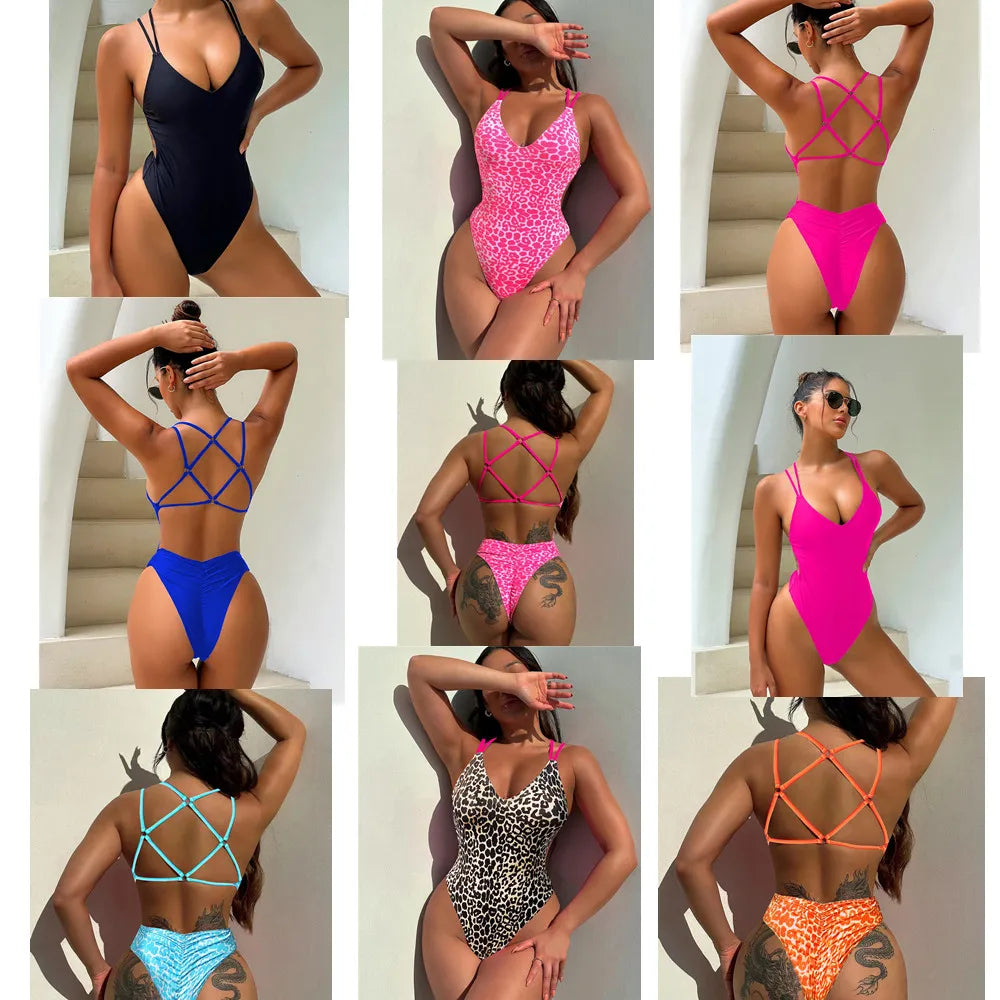 Solid Color or Pattern Swimsuit Pad Beach One Piece Swimwear Women Bathers Hi Cut