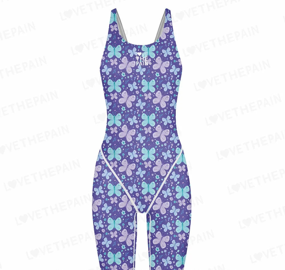 Girls Love The Pain Racer Back Knee Length Swimsuit Bodysuit Sleeveless One Piece Print Swimwear For Holiday Beach Water Sports