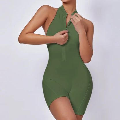 V Cut Zip Up Rompers Scrunch Butt Yoga Sets Racerback Jumpsuit for Women Fitness Gym Clothing Workout Open Back Sports Suit